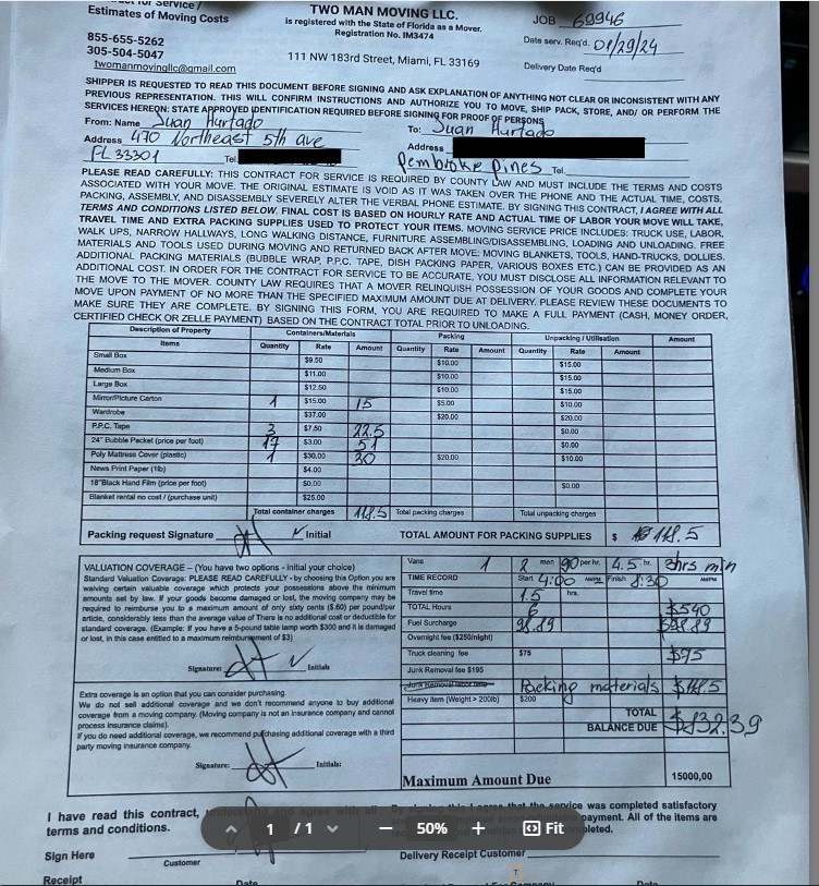 Second photo by Juan Hurtado of Two Man Moving LLC - Large