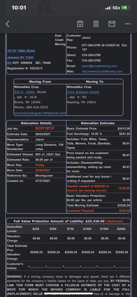 Second photo by Ninoshka Cruz of East Coast Moving Inc - Large