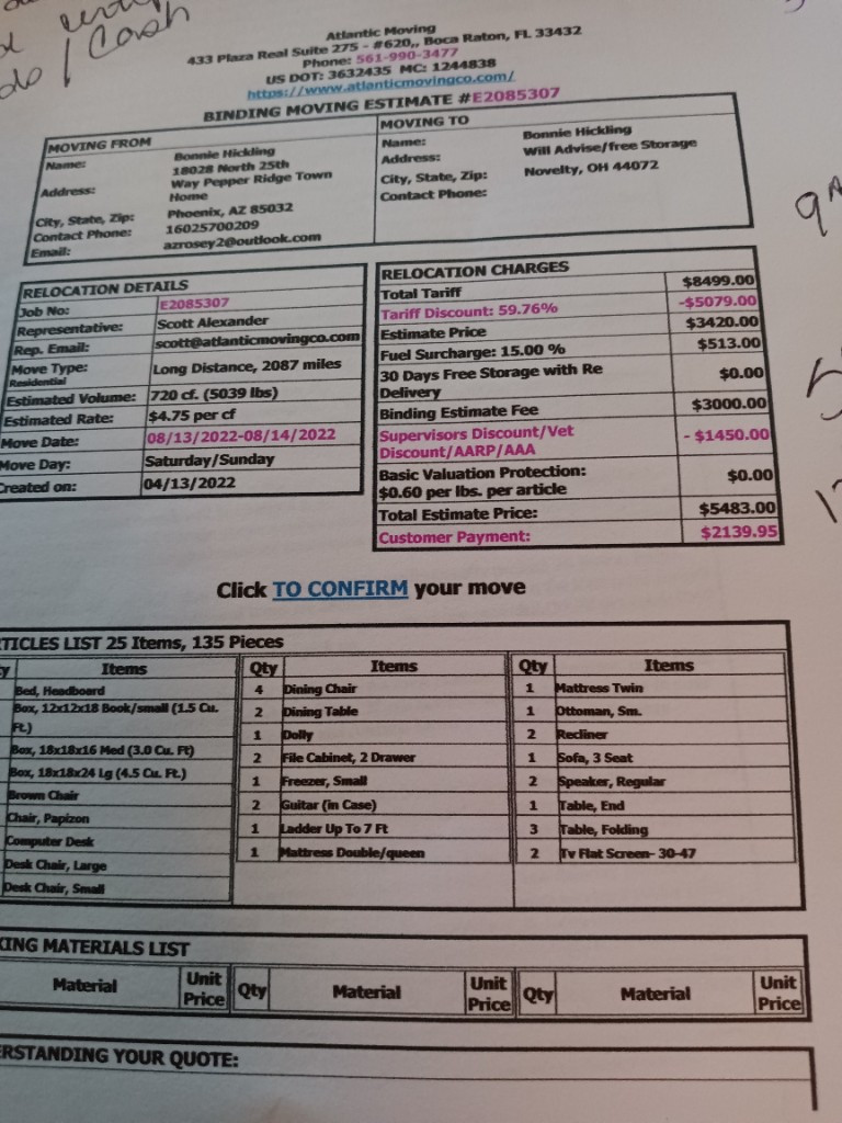 Second photo by Bonnie Hickling of Carefree Movers Inc - Large