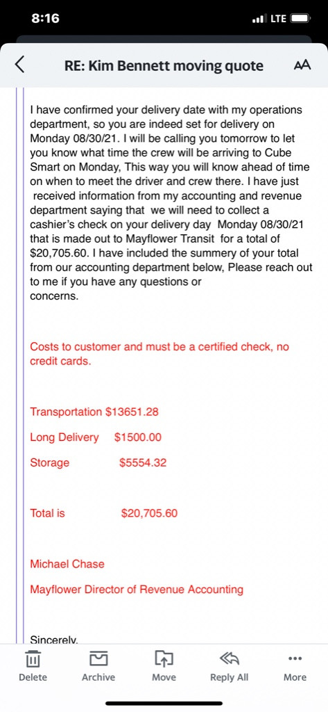 Photo by Kim Bennett of Mayflower Transit - Large