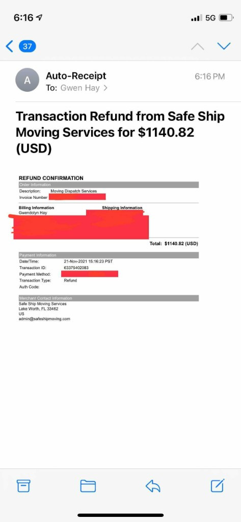 Second photo by Gwen Hay of Safe Ship Moving Services - Large