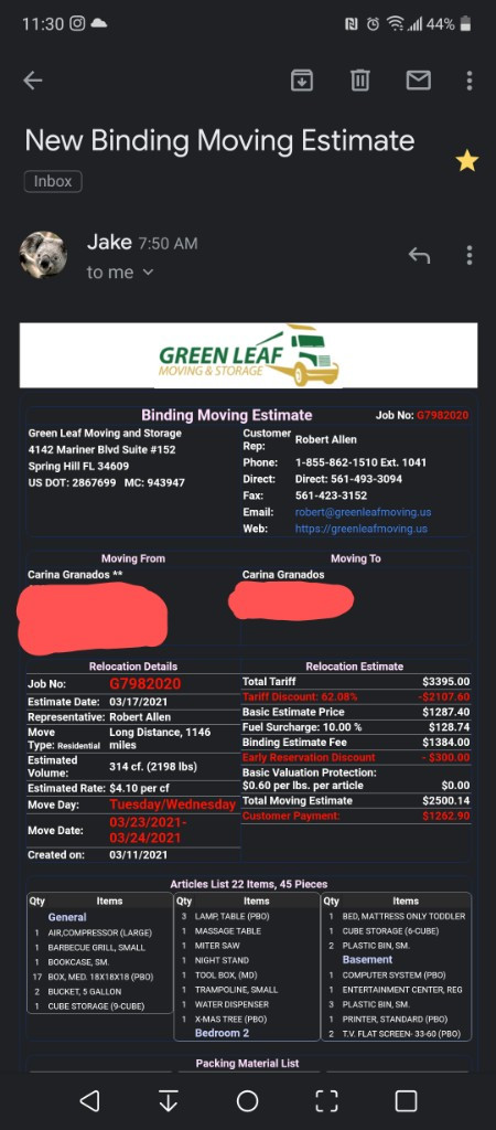 Second photo by Carina L Granados of Green Leaf Moving and Storage LLC - Large