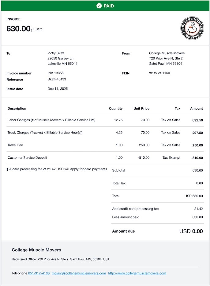 Photo by Vicky Skaff of College Muscle Movers - Large